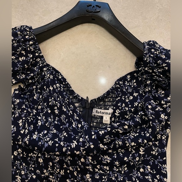 Reformation Baxley Floral Print Midi Dress In Blue Size 0 - Picture 6 of 14